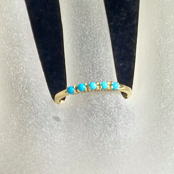 14K yellow gold 2.00 natural Sleeping Beauty Turquoise Cabochon stackable ring s